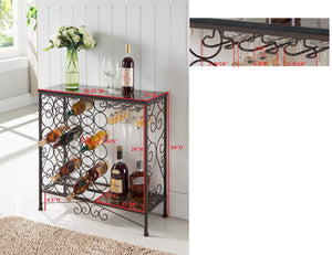 Metal Wine Rack Console Table with Glass Holder – Black Bronze