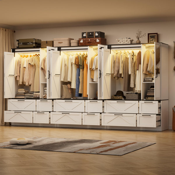 Sliding Barn Door Wardrobe Closet with Mirror & Sensor Lights
