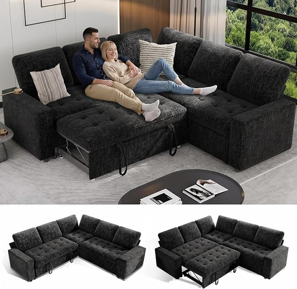 L-Shaped Modular Sectional Sleeper Sofa with Pull-Out Bed