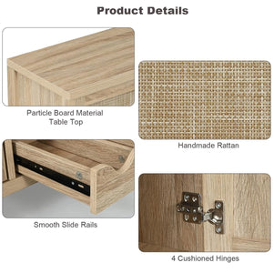 Rattan Wine Bar Cabinet with Glass Holder & Sideboard Storage