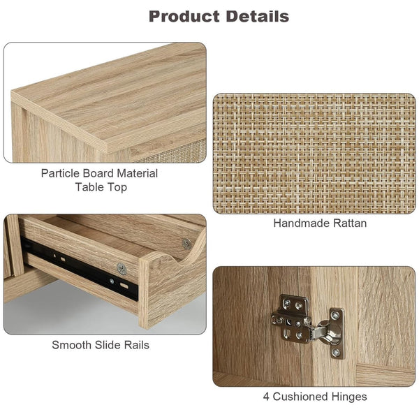 Rattan Wine Bar Cabinet with Glass Holder & Sideboard Storage