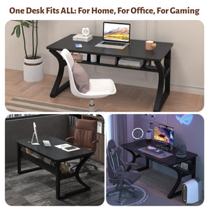 Computer Desk with Storage Shelf & C-Shaped Metal Frame