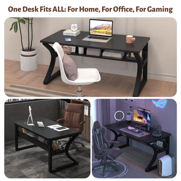 Computer Desk with Storage Shelf & C-Shaped Metal Frame