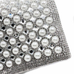Decorative Throw Pillow with Pearl & Rhinestone Embellishment