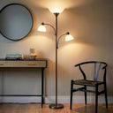 Sky Dome Double LED Torchiere Floor Lamp with Reading Arms