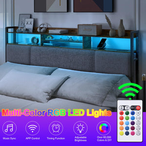 King Upholstered Headboard with LED Lights & Charging Station