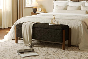 Storage Ottoman Bench with Walnut Legs