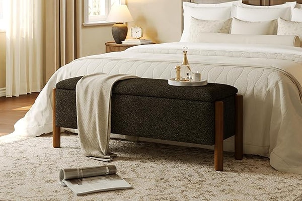 Storage Ottoman Bench with Walnut Legs