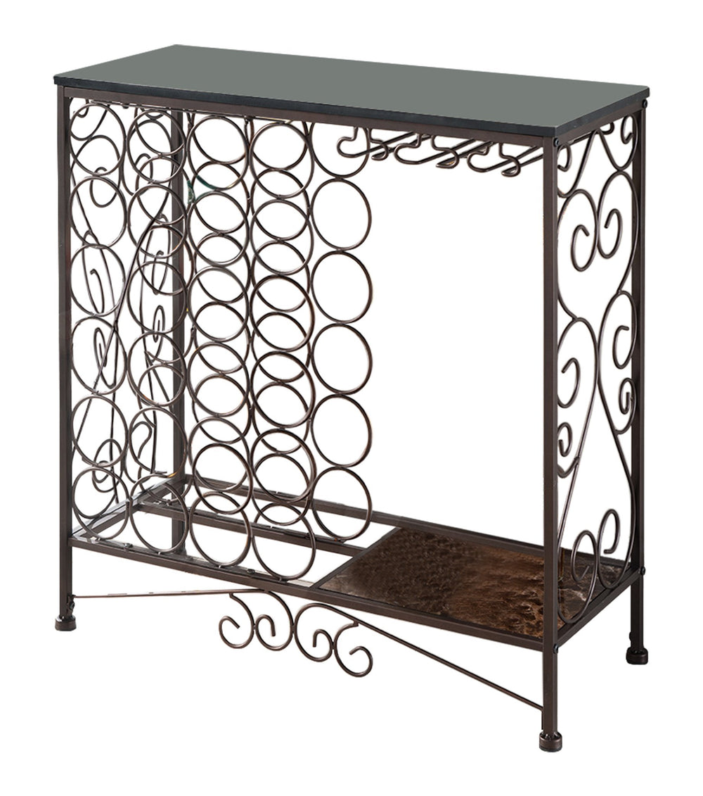 Metal Wine Rack Console Table with Glass Holder – Black Bronze