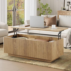 Fluted Lift-Top Coffee Table with Hidden Storage