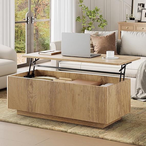 Fluted Lift-Top Coffee Table with Hidden Storage