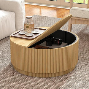 Round Coffee Table with Lift-Top & Flip-Top Storage