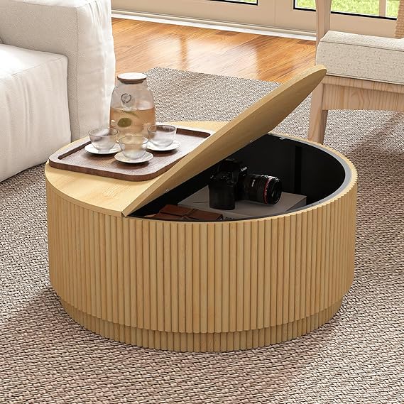 Round Coffee Table with Lift-Top & Flip-Top Storage