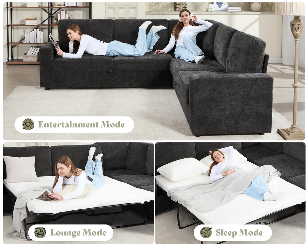 Oversized L-Shaped Sectional Sofa Bed with Pull-Out Sleeper & Storage