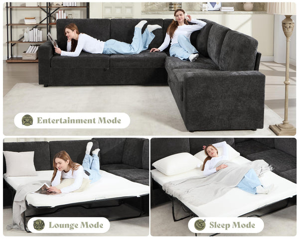 Oversized L-Shaped Sectional Sofa Bed with Pull-Out Sleeper & Storage