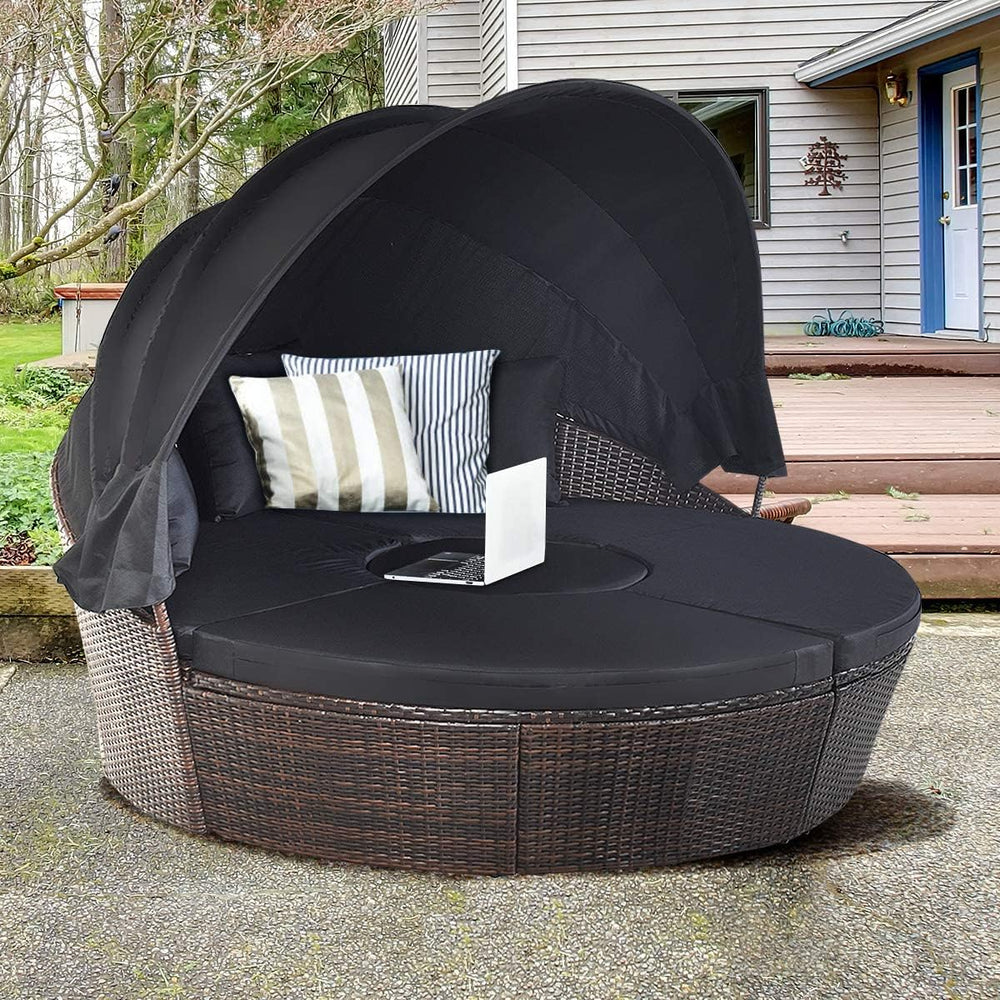 Outdoor Round Daybed with Retractable Canopy