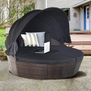 Outdoor Round Daybed with Retractable Canopy