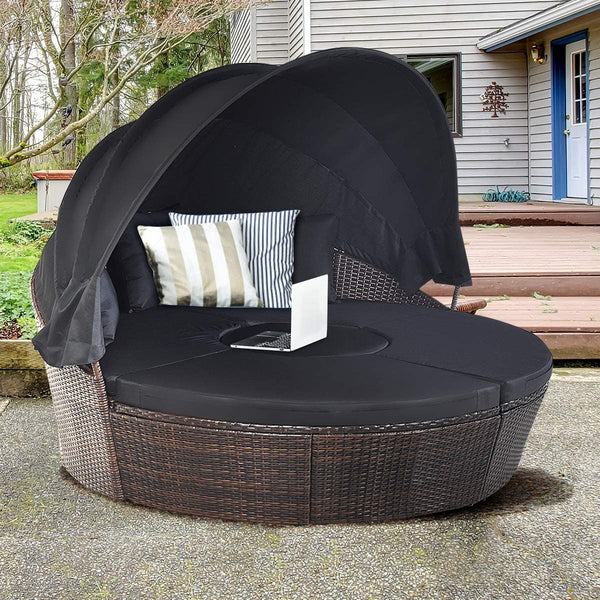 Outdoor Round Daybed with Retractable Canopy
