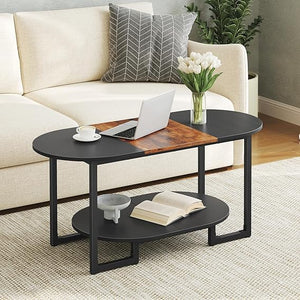 Oval Coffee Table with 2-Tier Open Storage Shelf