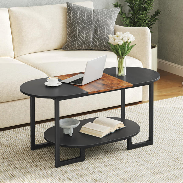 Oval Coffee Table with 2-Tier Open Storage Shelf