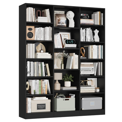 Triple Wide 6-Tier Bookshelf with 17 Open Display Shelves, 74" Tall