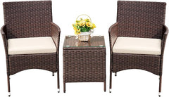 3-Piece PE Rattan Patio Furniture Set with Chairs and Table