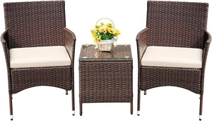 3-Piece PE Rattan Patio Furniture Set with Chairs and Table