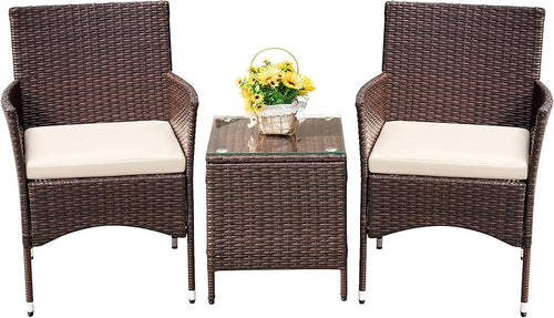 3-Piece PE Rattan Patio Furniture Set with Chairs and Table