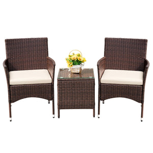 3-Piece PE Rattan Patio Furniture Set with Chairs and Table