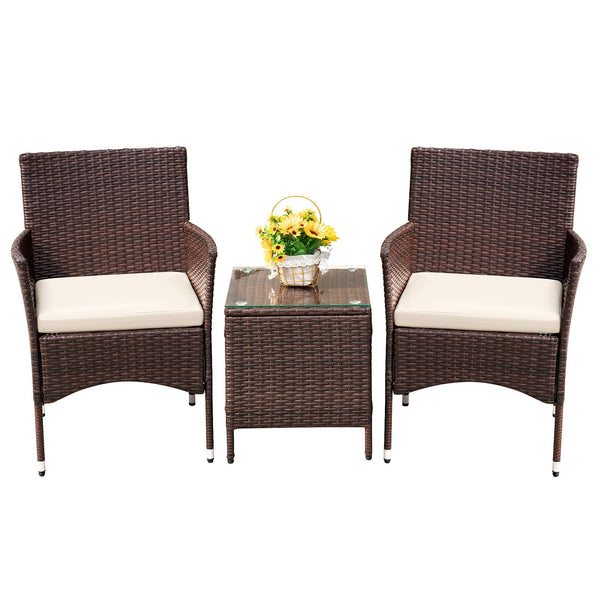 3-Piece PE Rattan Patio Furniture Set with Chairs and Table