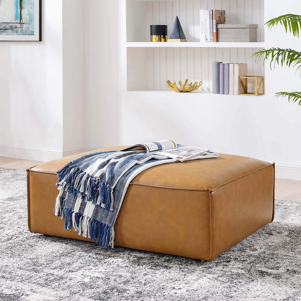Vegan Leather Sectional Sofa Ottoman – Tan