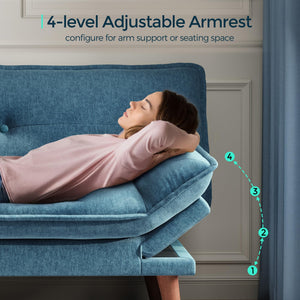 Convertible Futon Sofa Bed with Adjustable Backrest & Armrest