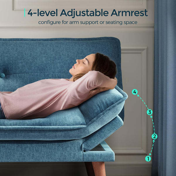 Convertible Futon Sofa Bed with Adjustable Backrest & Armrest