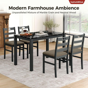 5-Piece Faux Marble Dining Table Set with 4 Upholstered Chairs