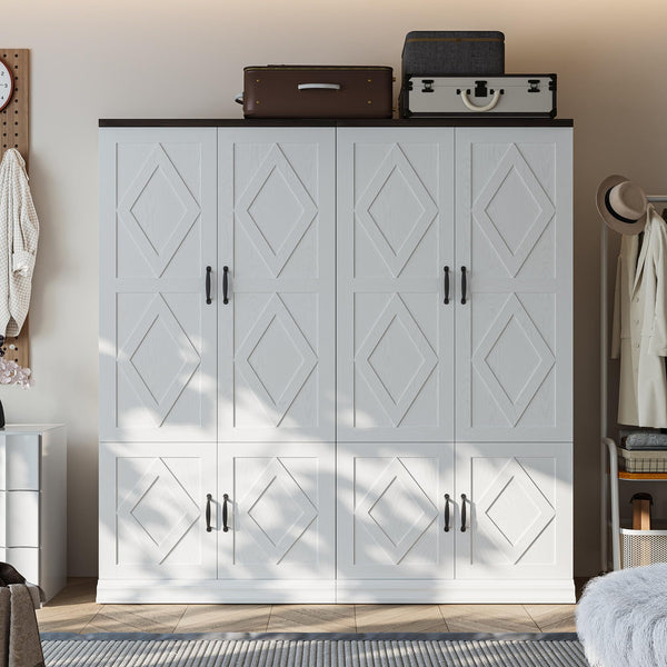Freestanding Wardrobe Closet with Doors & Hanging Rod