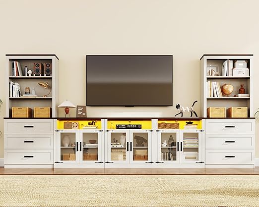 4-Piece Entertainment Center with Bookshelves, 157"W