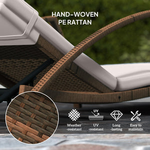 PE Rattan Outdoor Chaise Lounge Chair Set of 2 with Cushion & Armrests