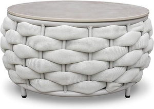 Round Woven Rope Outdoor Coffee Table with Sintered Stone Top