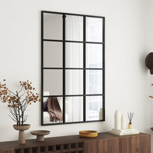 Large Arched Grid Wall Mirror – Matte Black Metal Frame