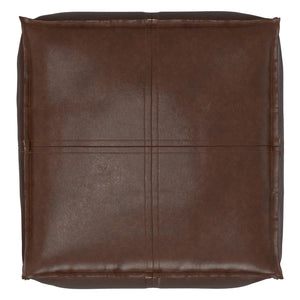 Square Pouf Ottoman – 18" x 18" x 14" | Vegan Leather | Distressed Dark Brown