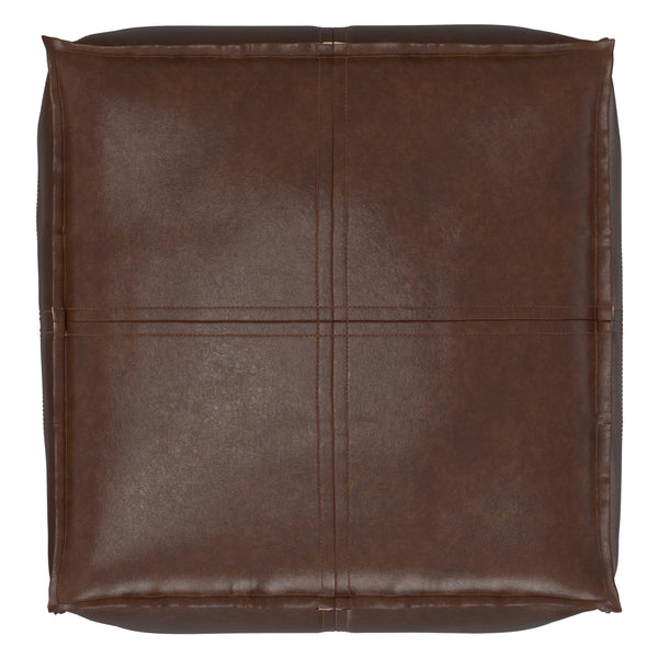 Square Pouf Ottoman – 18" x 18" x 14" | Vegan Leather | Distressed Dark Brown