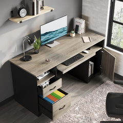 59" Executive Computer Desk with Storage, File Drawer & Keyboard Tray