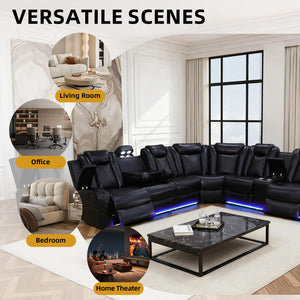 Power Reclining Sectional Sofa with LED & Wireless Charging