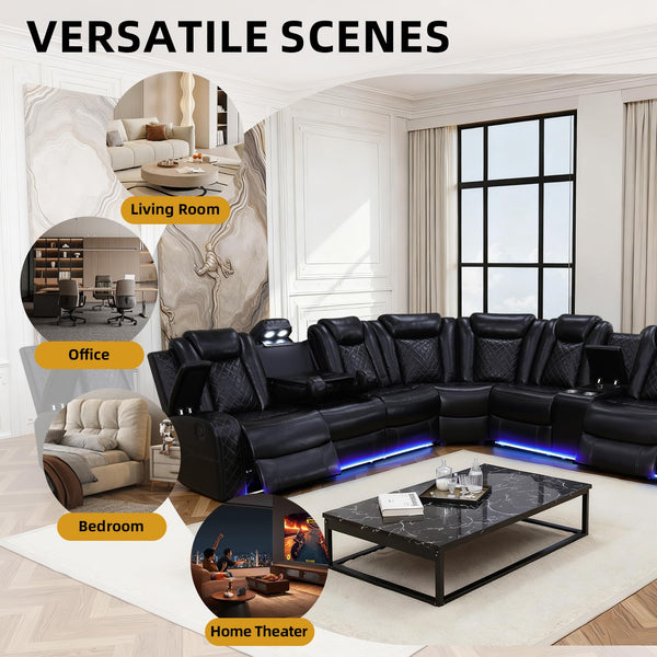 Power Reclining Sectional Sofa with LED & Wireless Charging