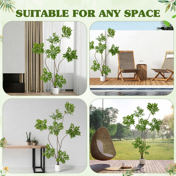6 ft Artificial Sumac Tree with Pot – Indoor Faux Floor Plant