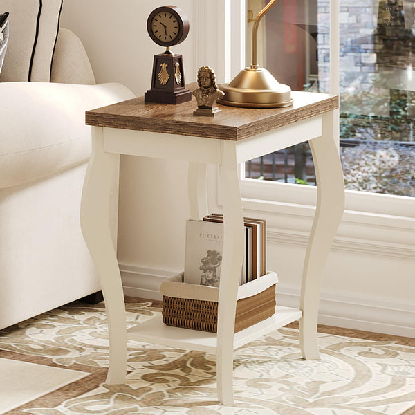 Curved Leg End Tables Set of 2 with Storage Shelf