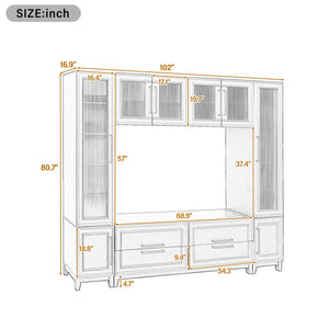 102" Wall Unit Entertainment Center with Glass Doors