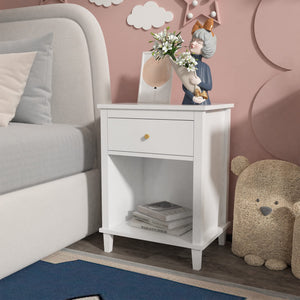 Wooden Nightstand with Drawer and Open Storage Shelf
