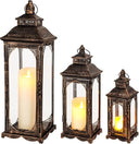 Set of 3 Vintage Metal Candle Lanterns with Tempered Glass – 10"/14"/19.5"H