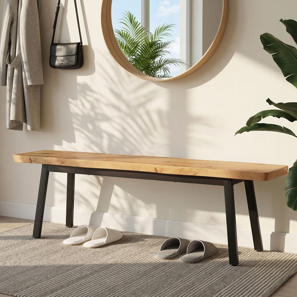 59-Inch Farmhouse Dining Bench – Set of 2 (Oak / Walnut)